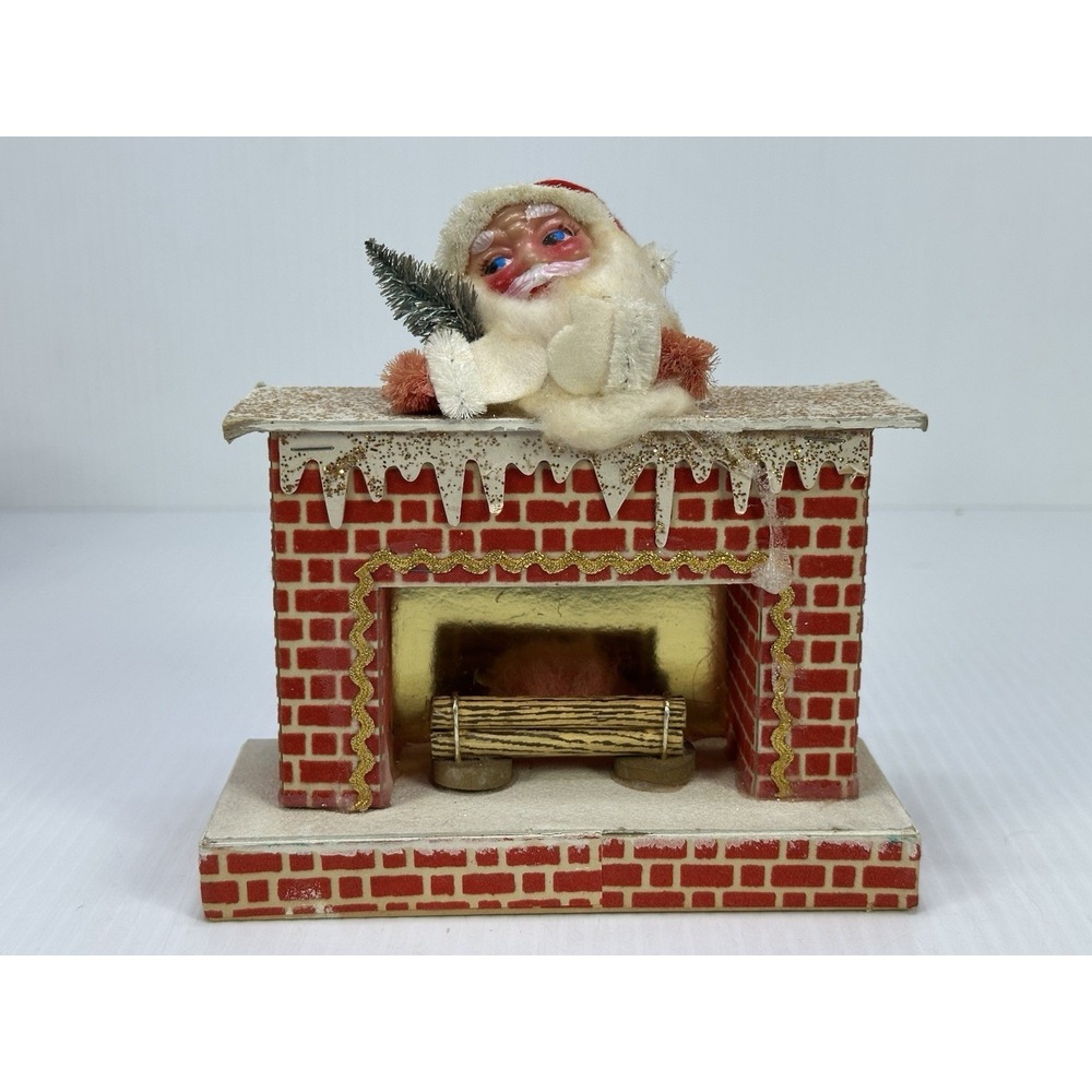 Vintage Christmas‎ Tree Santa Claus & Fireplace Decoration Made In Japan